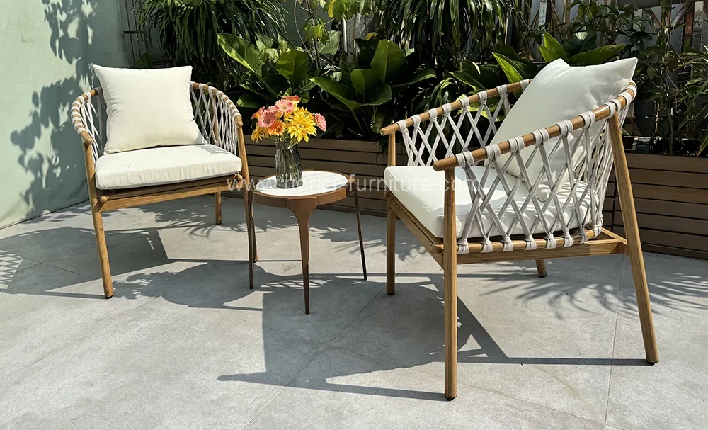 Outdoor Balcony Teak Wood Rope Garden Set