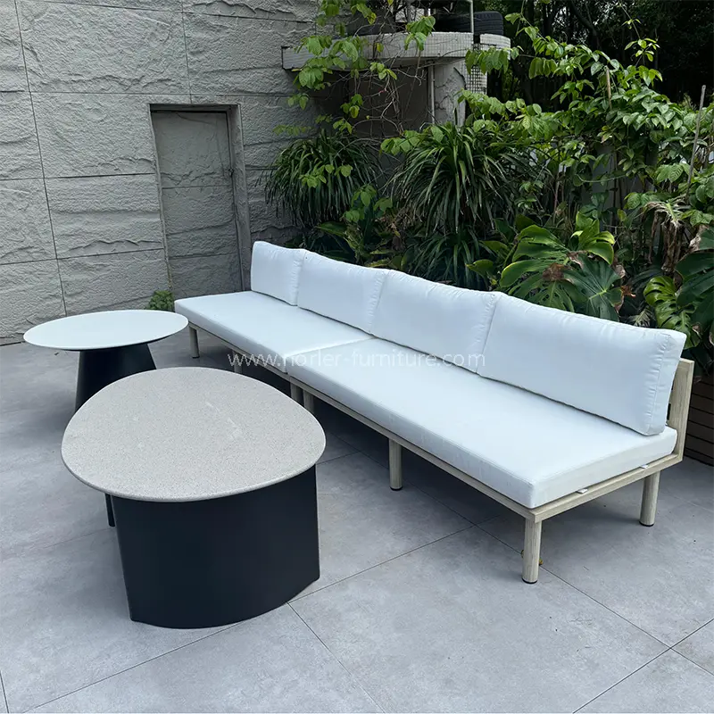 High Quality Aluminum Frame Brushed Wood Grain Outdoor Sofa