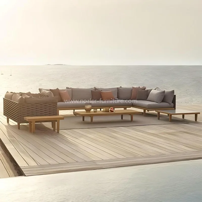 حديثة من خشب الساج في الهواء الطلق حبل حبل الأريكة المنسوجة