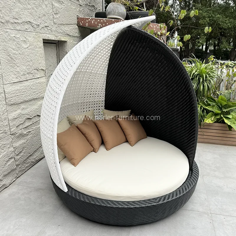 الأثاث في الهواء الطلق pe rattan round Sunshade Sun bed