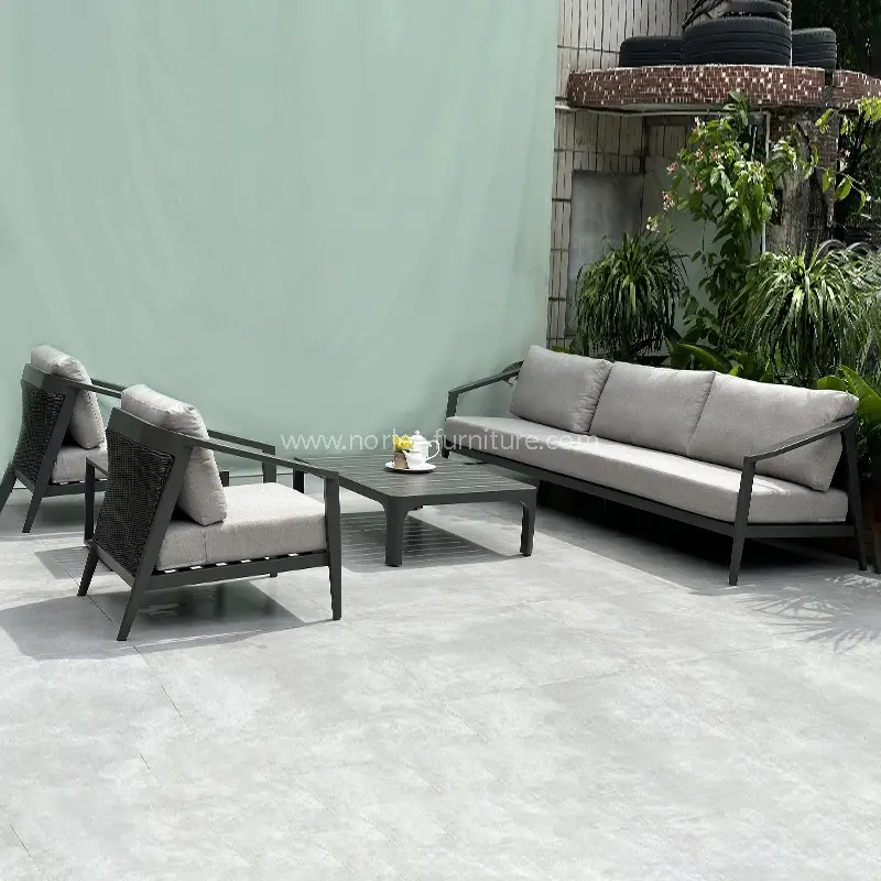في الهواء الطلق يدويًا يدويًا Pe Rattan Aluminium Sofa