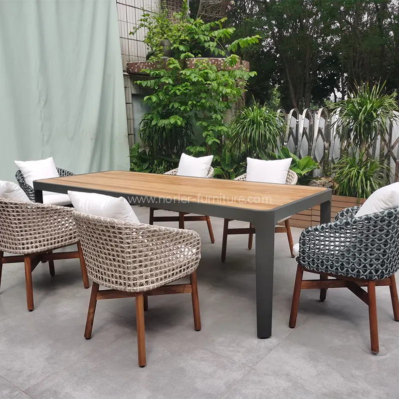 مجموعة طعام الألومنيوم في الهواء الطلق PE Rattan
